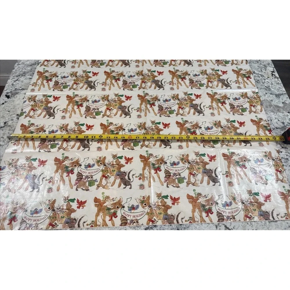 9 VTG LK Powell Woodland Animals Happy Holidays Wrapping Paper‎ gift wrap READ